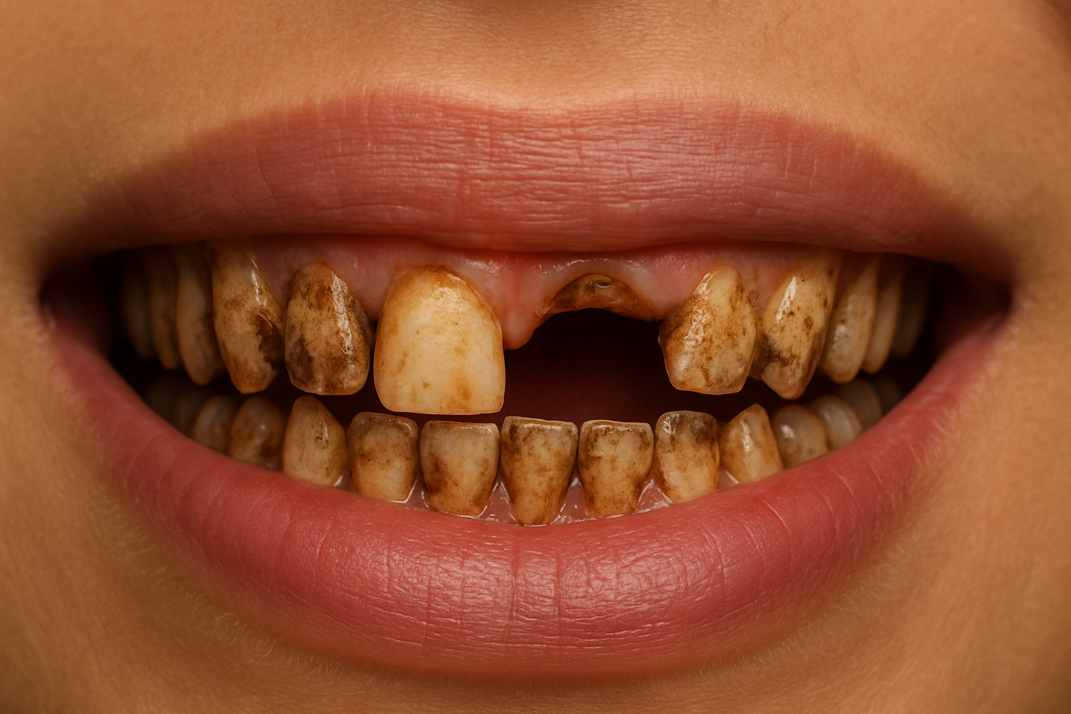 Damaged Smile with Stained Teeth